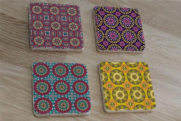 Mandala Desenleri Doğal Taş Bardak Altlığı 4'lü set - Natural Stone Coasters - Image 1