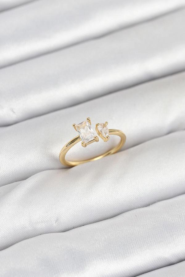 Pirinç Gold Renk Zirkon Taşlı Kadın Yüzük - EBJ250927W37969 - Image 1