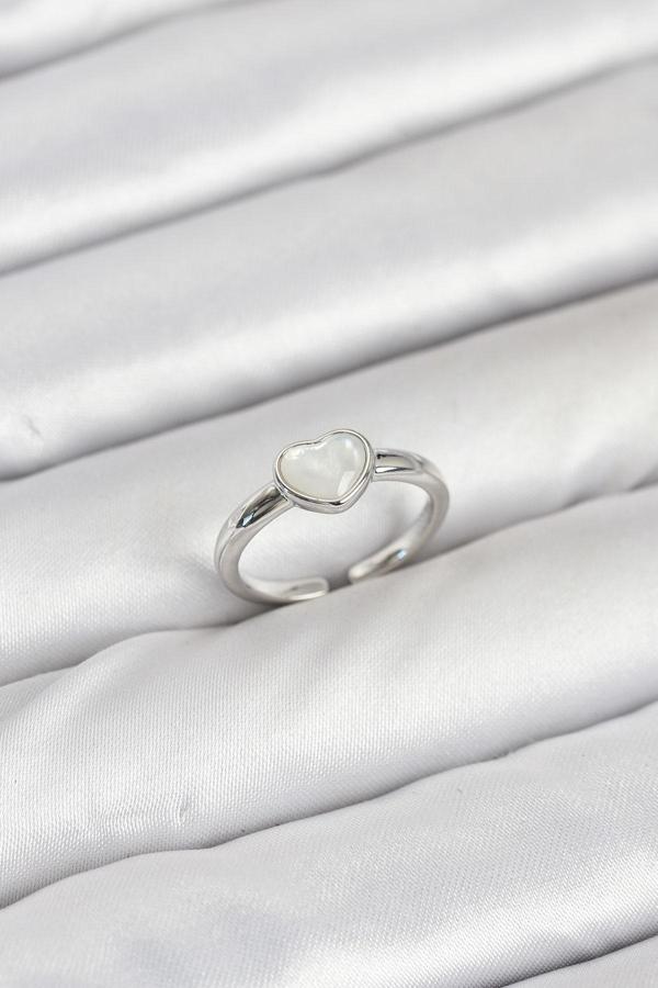 Pirinç Gümüş Renk Kalpli Kadın Yüzük - EBJ250927W37968 - Image 1