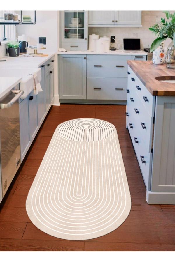 Brillant Bej Renk Yıkanabilir Mutfak Yolluk Lateks Deri Taban Halı - Image 1