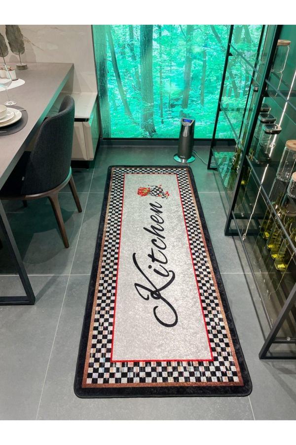 Brillant Kitchen Mackenzie Dama Desenli Mutfak Halısı Gri - Siyah - Image 1