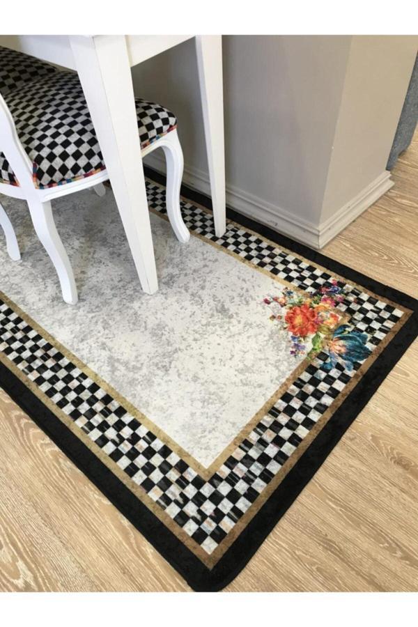 Brillant Dama Çiçekli Lateks Taban Saçaksız Mutfak Halı - Image 1