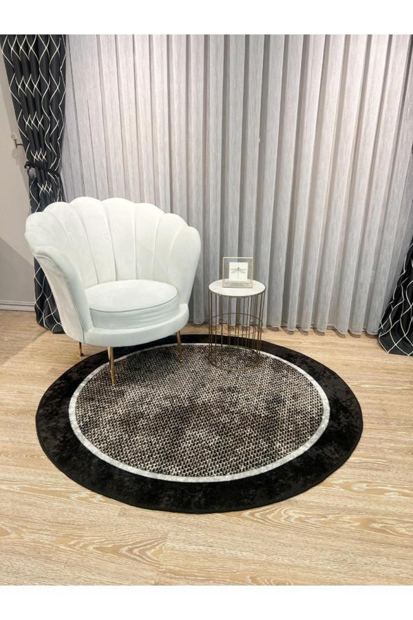 Brillant Hasır Jüt Sisal Bordürlü Görünümlü Dekoratif Daire Halı Kahverengi - Image 1