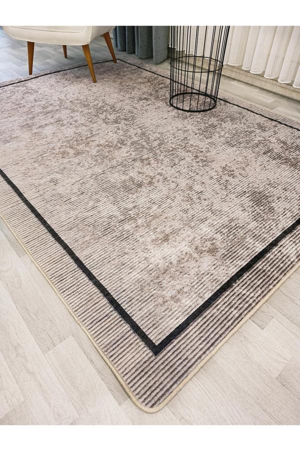 Brillant Bej Renk Geometrik Desen Kaymaz Taban Yolluk Halı - Image 1