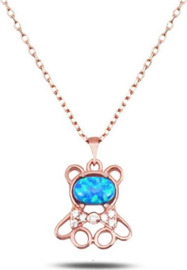 Brezza Lusso Opal Taşlı Ayıcık Gümüş Minik Kolye Zarif Model - Image 1