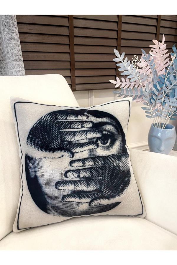 Brillant Açık Gri Fornasetti Lina Cavalieri Yüz Temalı Kırlent Kılıfı 45X45 - Image 1