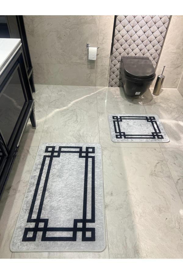 Brillant Lateks Taban Saçaksız (60X100 - 60X50) Ikili Banyo Paspas Takımı -Gri - Image 1