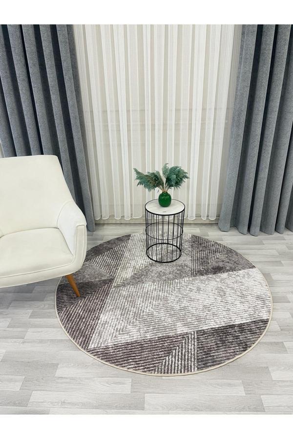 Brillant Bej Renk Geometrik Desen Kaymaz Taban Yolluk Halı - Image 1