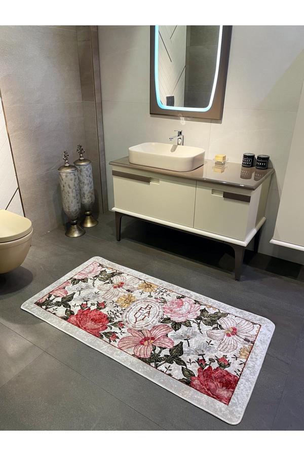 Brillant Tekli Çiçek Desenli Beauty Lateks Taban Banyo Paspas (Ebat 60X100) - Image 1