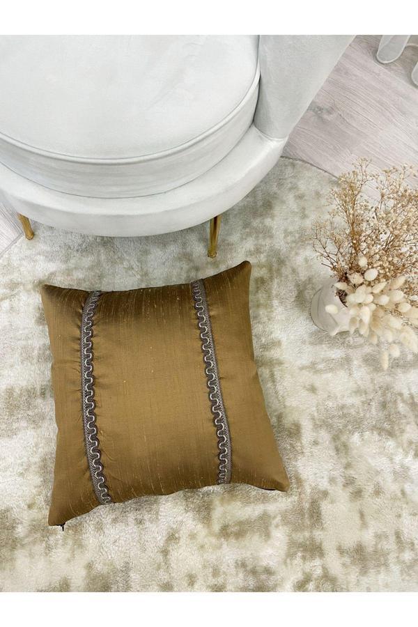 Brillant İthal Ipek (Silk) Kırlent Yastık Kılıfı Kordonlu (45X45) (Goldrengi) - Image 1