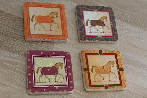 Modern At Tasarımları Doğal Taş Bardak Altlığı 4'lü set - Natural Stone Coasters - Image 1