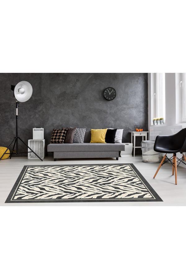 Brillant Siyah Bej Renk Tüylü Görünüm Lateks Deri Taban Halı - Image 1