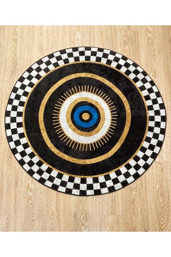 Brillant Damalı Nazar Boncuklu Deri Taban Dekoratif Halı - Image 1