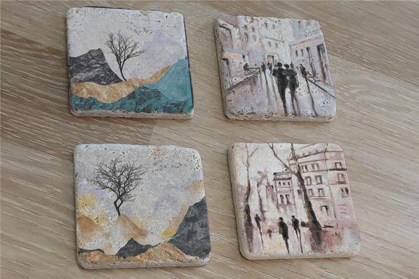 Modern Şehir ve Manzaralar Doğal Taş Bardak Altlığı 4'lü set - Natural Stone Coasters - Image 1