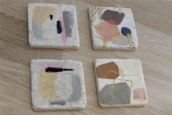 Modern Soyut Tasarımlar Doğal Taş Bardak Altlığı 4'lü set - Natural Stone Coasters - Image 1