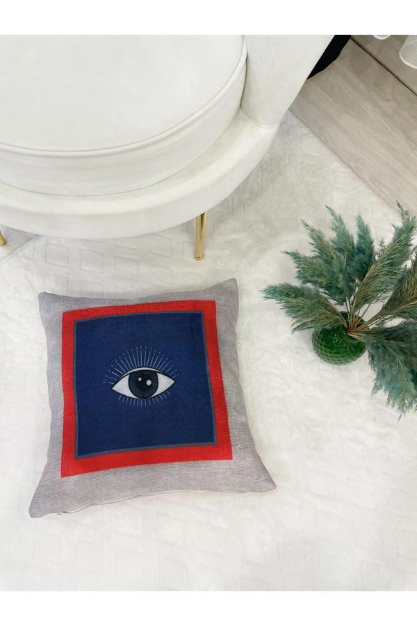 Brillant Nazar Gözü Desenli Gri Renk Kırlent Kılıfı 45X45 Ölçü - Image 1