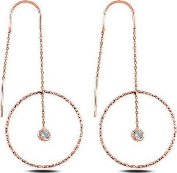 Brezza Lusso Rose Gold Gümüş Halka Model Taşlı Japon Bayan Küpe - Image 1
