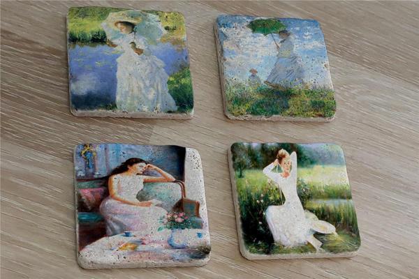 Monet ve Kadınlar Doğal Taş Bardak Altlığı 4'lü set - Natural Stone Coasters - Image 1