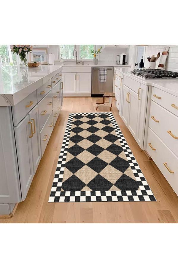 Brillant Hasır Jüt Görünümlü Damalı Deri Taban Halı - Image 1