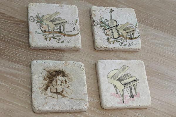 Müzik Aletleri Doğal Taş Bardak Altlığı 4'lü set - Natural Stone Coasters - Image 1