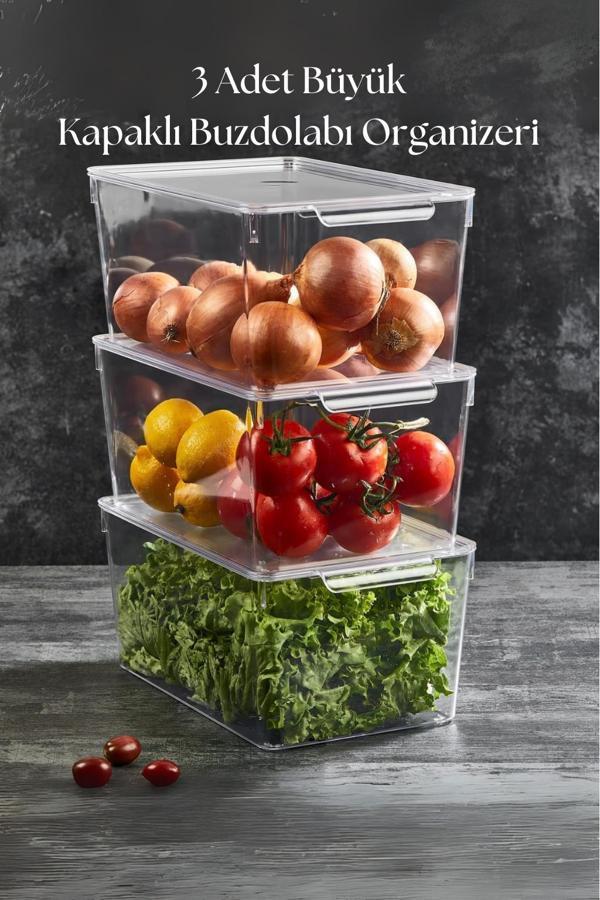 3 Lü Kapaklı Buzdolabı Organizeri & Buzdolabı Düzenleyici 6 lt - Image 1