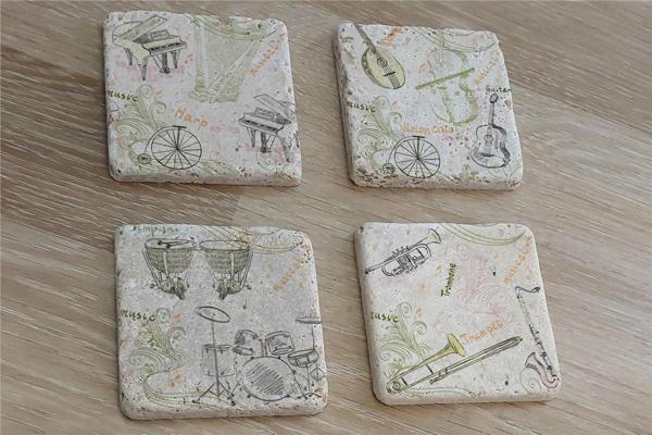Müzik Aletleri Doğal Taş Bardak Altlığı 4'lü set - Natural Stone Coasters - Image 1