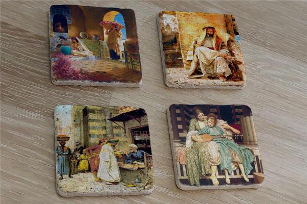 Oryantal Figürler Doğal Taş Bardak Altlığı 4'lü set - Natural Stone Coasters - Image 1
