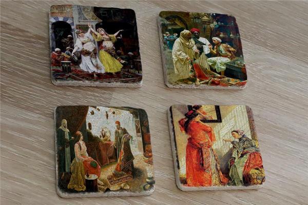 Oryantal Harem Halı Satıcısı ev Tüccarlar Doğal Taş Bardak Altlığı 4'lü set - Natural Stone Coasters - Image 1