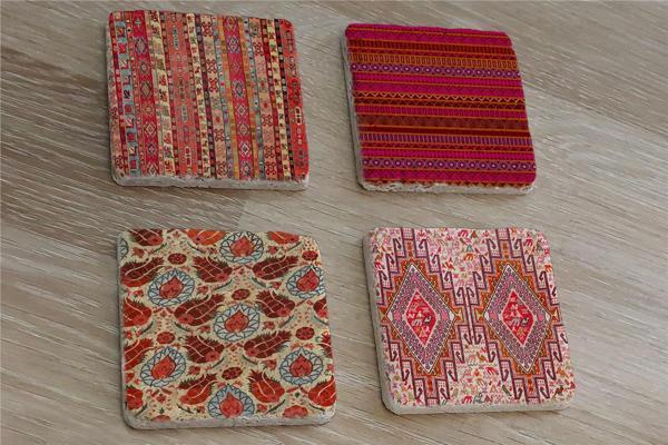 Osmanlı Kumaş Desenleri Doğal Taş Bardak Altlığı 4'lü set - Natural Stone Coasters - Image 1