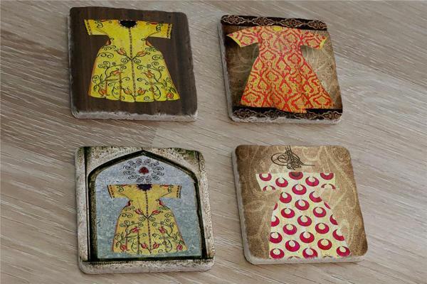 Padişah Kaftanları Doğal Taş Bardak Altlığı 4'lü set - Natural Stone Coasters - Image 1
