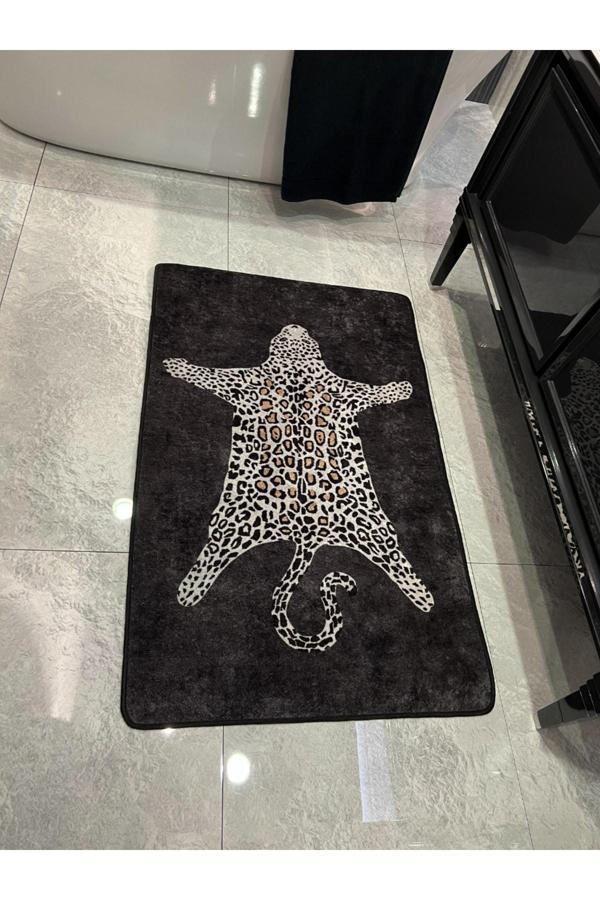 Brillant Leopar Desen Yıkanabilir 60X100 Tekli Banyo Paspası - Siyah - Image 1