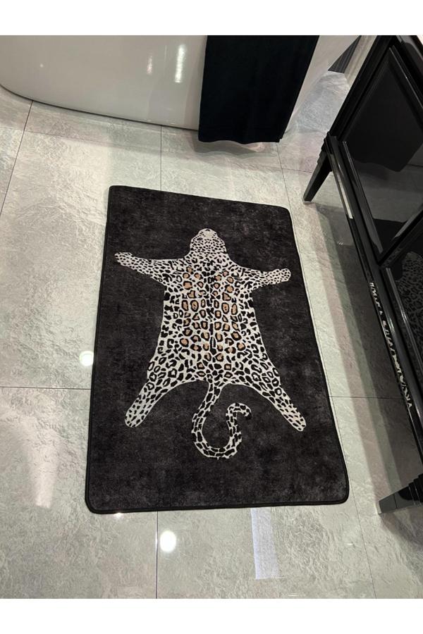 Brillant Leopar Desen Yıkanabilir 80X120 Tekli Banyo Paspası - Siyah - Image 1