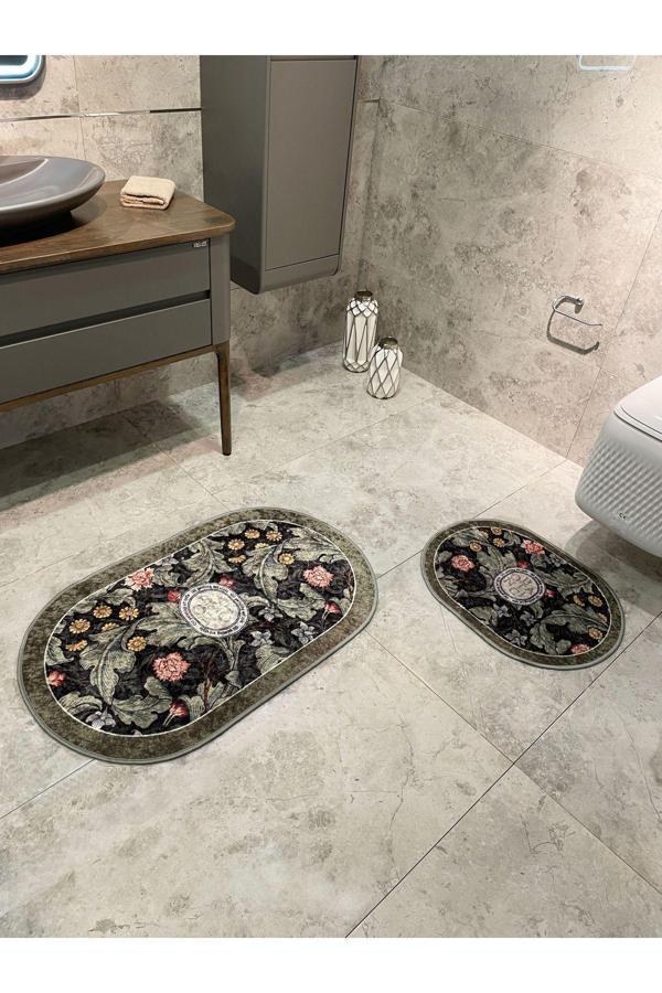 Brillant 2 Li Çiçek Desenli 60X100 - 60X50 Botanic Lateks Taban Banyo Paspas - Image 1