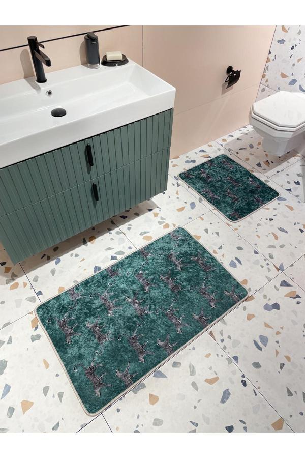 Brillant 2'Li Lateks Deri Taban Banyo Paspas Takımı (60X100 - 60X50) Yeşil - Image 1