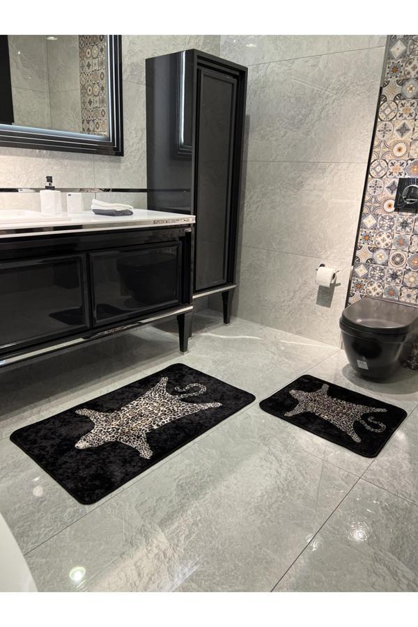 Brillant 2'Li Leopar Desen 60X100 - 60X50 Banyo Paspası - Siyah - Image 1