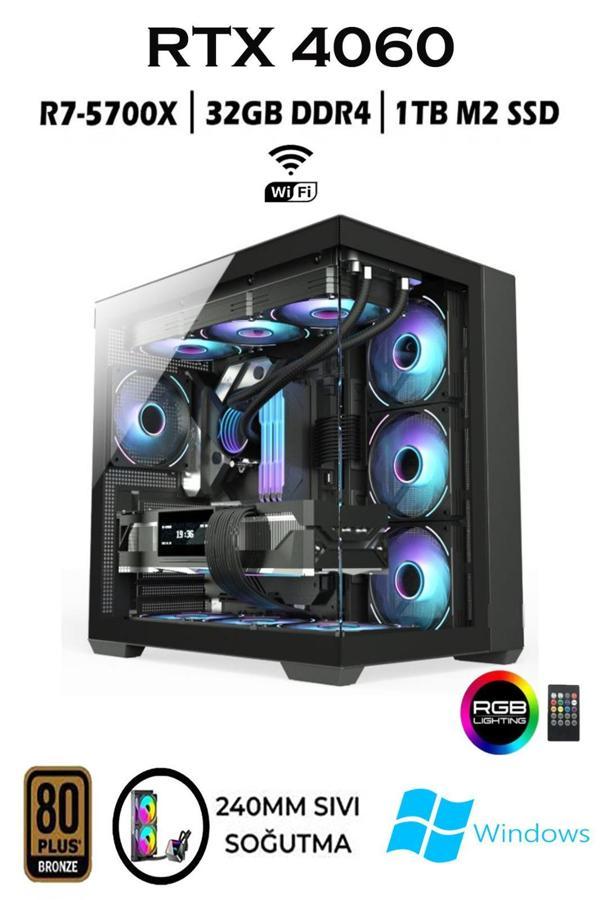 TC6 Ryzen 7 5700X 32GB 1TB M.2 SSD RTX4060 8GB Sıvı Soğutmalı Masaüstü Oyuncu Bilgisayarı Hazır Sistem - Image 1
