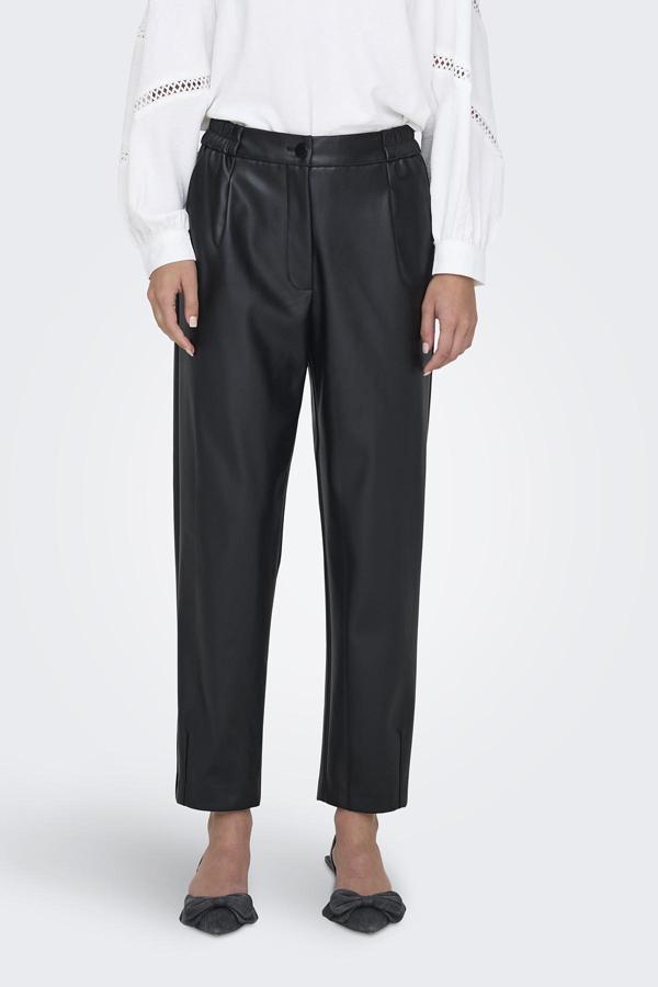 Only Onlmynte Regular Fit Yüksek Bel Düz Paça Deri Bayan Pantolon 15326577 SİYAH - Image 1