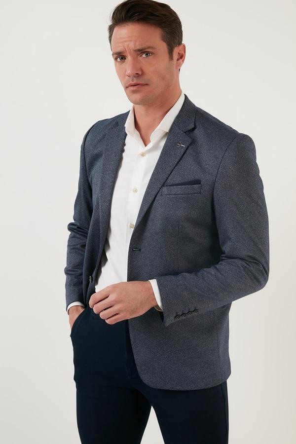 Buratti Slim Fit 6 Drop Tek Yırtmaçlı Blazer Erkek Ceket 216FASERA AÇIK LACİVERT - Image 1
