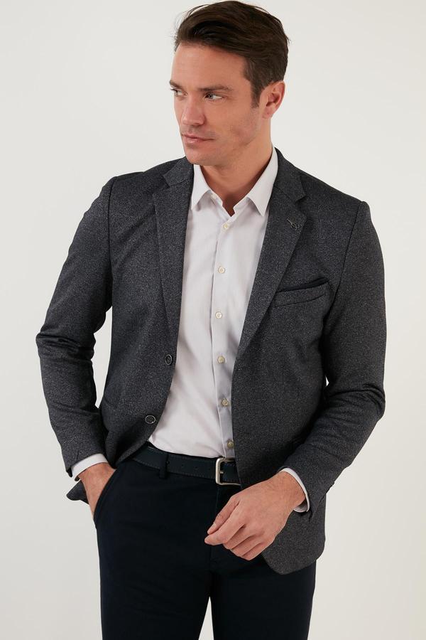 Buratti Slim Fit 6 Drop Tek Yırtmaçlı Blazer Erkek Ceket 216FASERA KOYU LACİVERT - Image 1