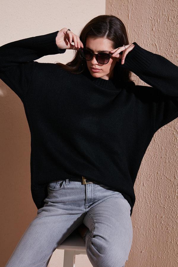 Lela Regular Fit Bisiklet Yaka Basic Triko Bayan Kazak 4616213 SİYAH - Image 1