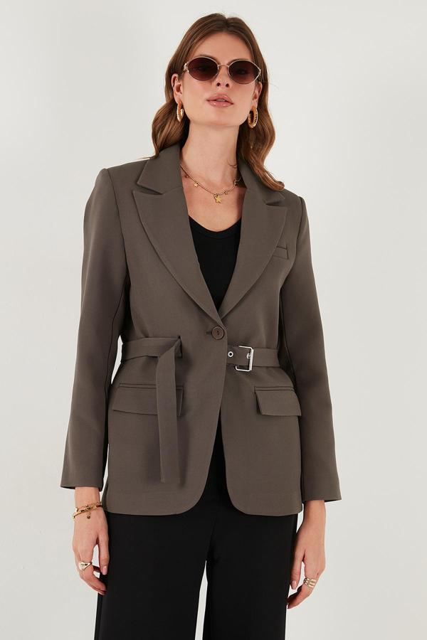 Lela Regular Fit Kruvaze Yaka Kemerli Blazer Bayan Ceket 6839367 KAHVE - Image 1