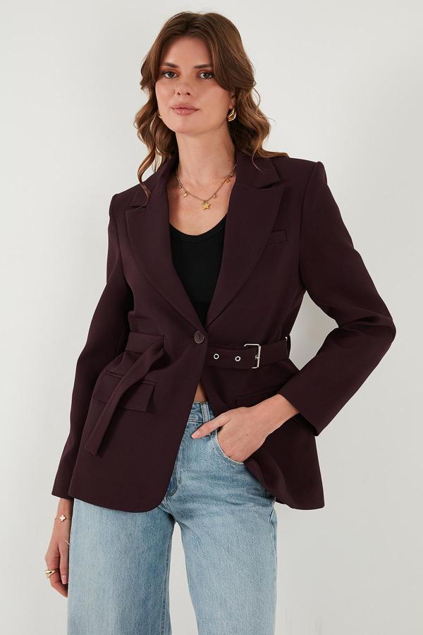 Lela Regular Fit Kruvaze Yaka Kemerli Blazer Bayan Ceket 6839367 MÜRDÜM - Image 1
