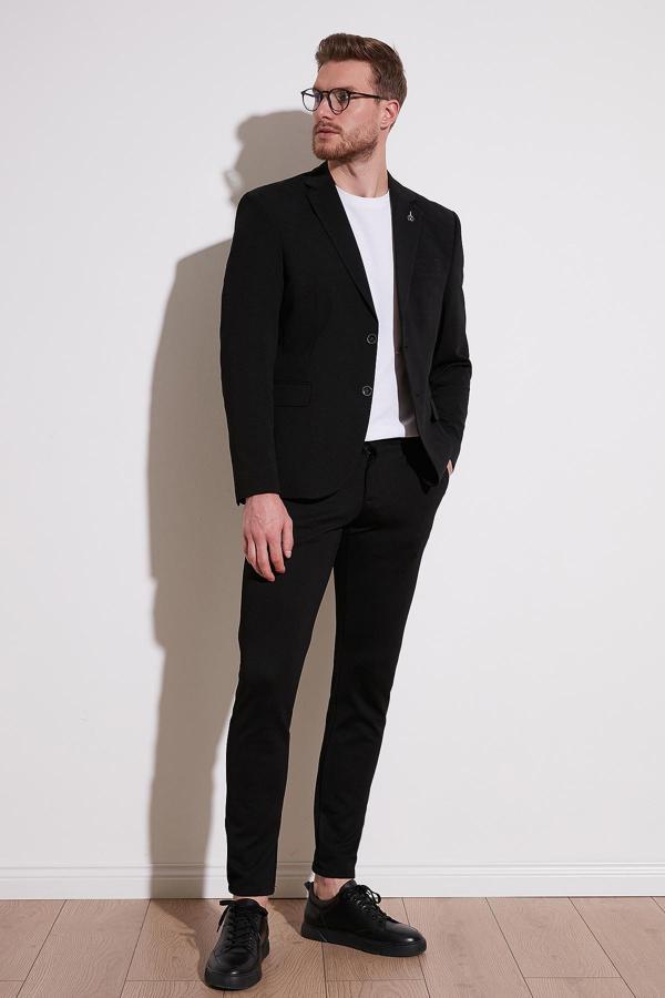 Buratti Slim Fit 6 Drop Çift Yırtmaçlı Blazer Erkek Ceket BASELNA SİYAH - Image 1