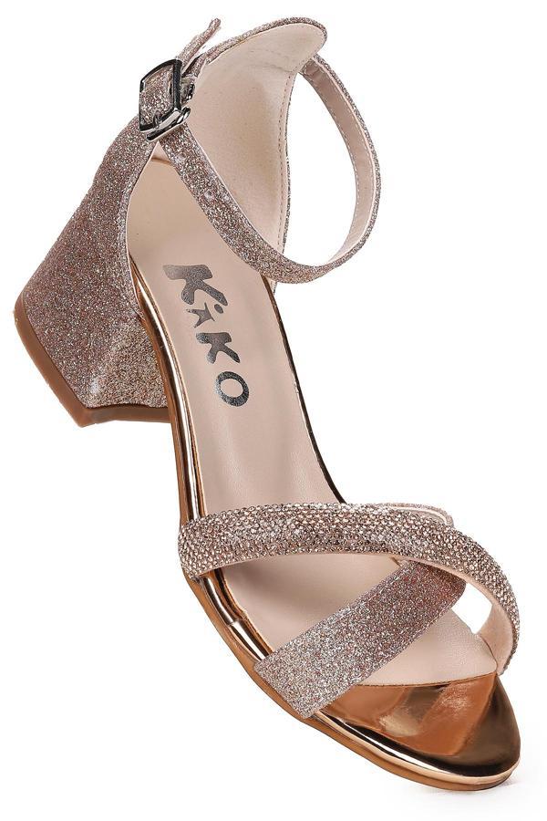  Tanda Kum Simli Kız Çocuk 4 Cm Topuklu Sandalet Abiye Ayakkabı - Image 1