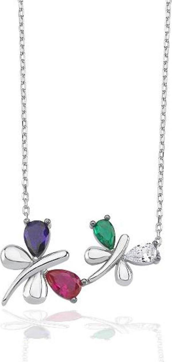 Brezza Lusso 925 Ayar Gümüş Renkli Kanatlı Kelebekler Düşü Bayan Kolye - Image 1