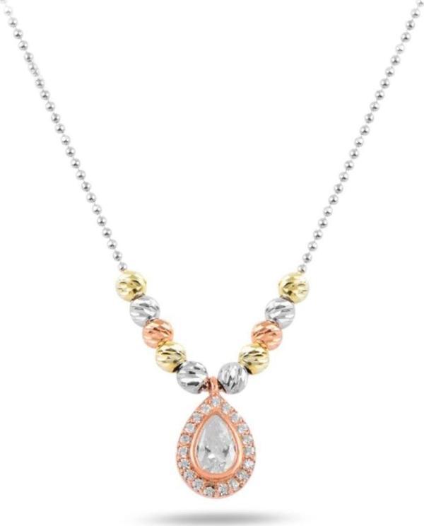 Brezza Lusso 925 Ayar Gümüş Su Damlası Dorica Toplu Zirkon Taşlı Bayan Kolye - Image 1