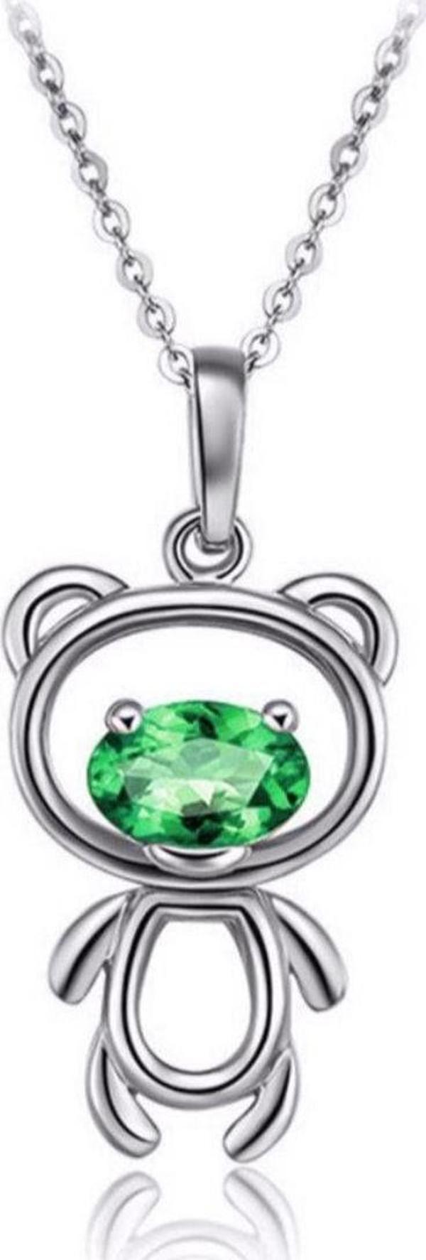 Brezza Lusso Ayıcık Gümüş Minik Kolye Yeşil Taşlı Bayan Kolye - Image 1