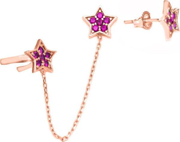 Brezza Lusso 925 Ayar Gümüş Yıldız Kıkırdak Sallantılı Kadın Küpe - Image 1