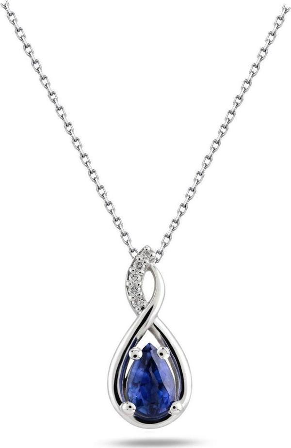 Brezza Lusso Gümüş Su Damlası Pırlanta Model Safir Zirkon Taşlı Gümüş Kolye - Image 1