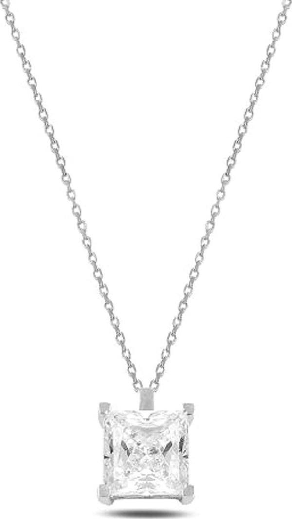 Brezza Lusso Gümüş Swarovski Zirconia Taşlı Kare Model Bayan Kolye - Image 1